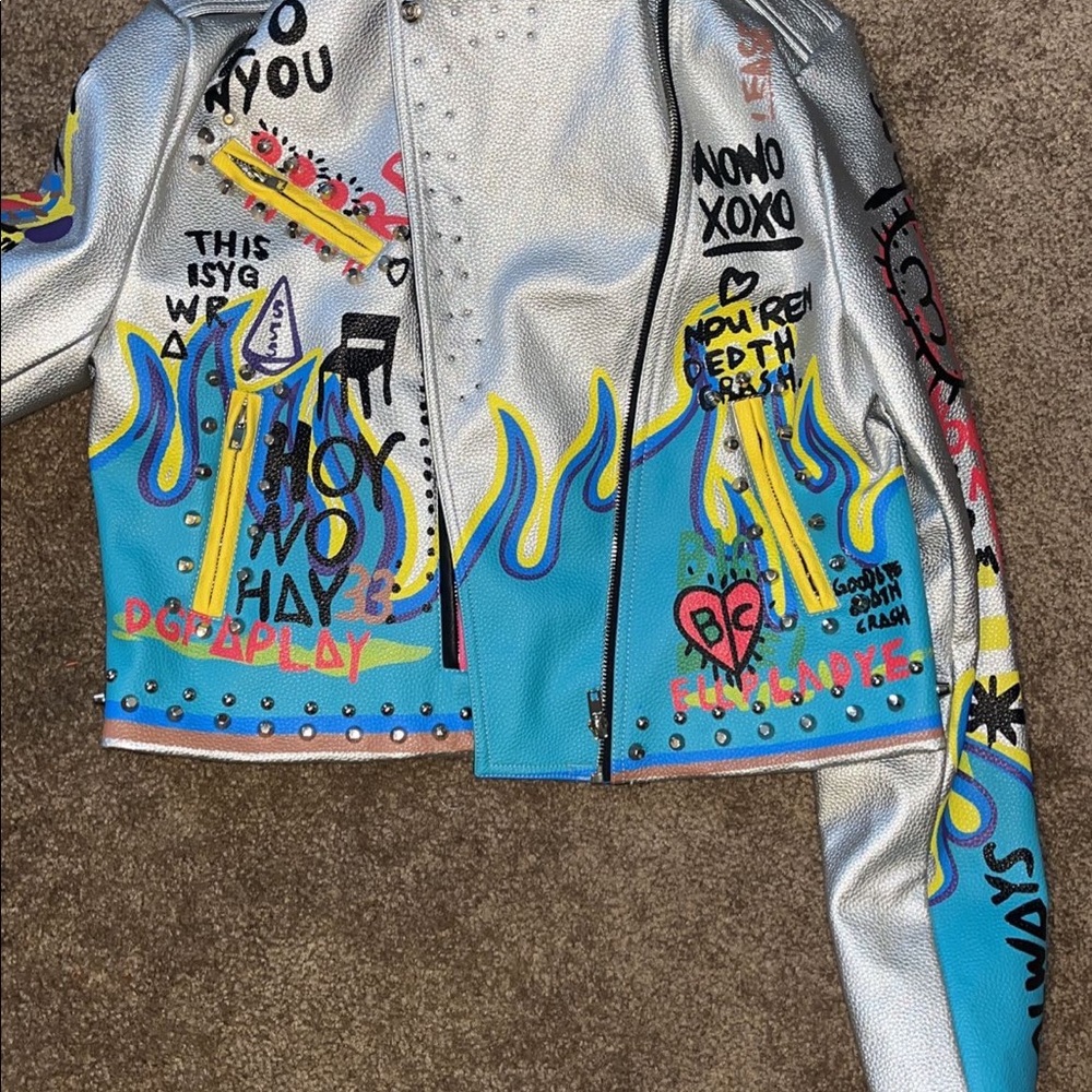 Azalea Wang silver motorcycle jacket